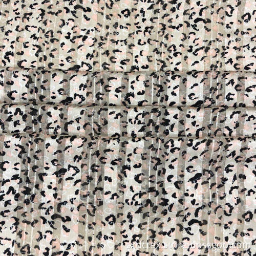 Poly Chiffon Satin Dobby Stripe Lepord Printed Fabric
